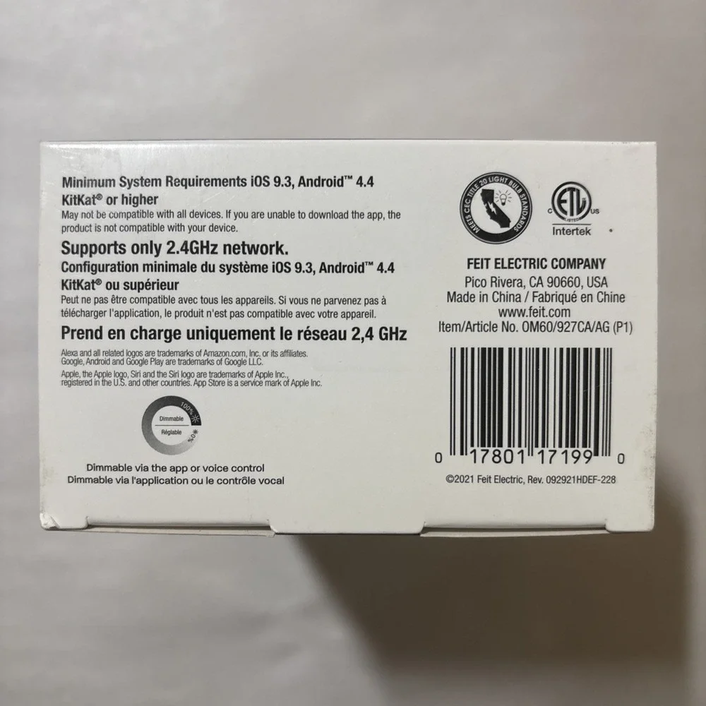 Feit Smart WiFi Bulb LED 60W Replacement Soft White 1pk A19